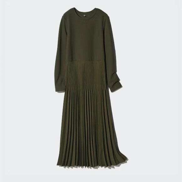 Uniqlo Olive Green Pleated Dress BNWT - Picture 1 of 6